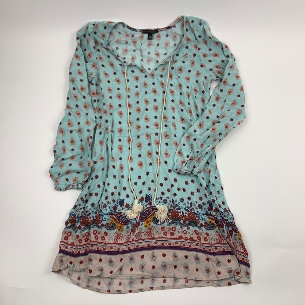 Signature Studios Dress Womens Small Tie Front Long Sleeve Midi Blue